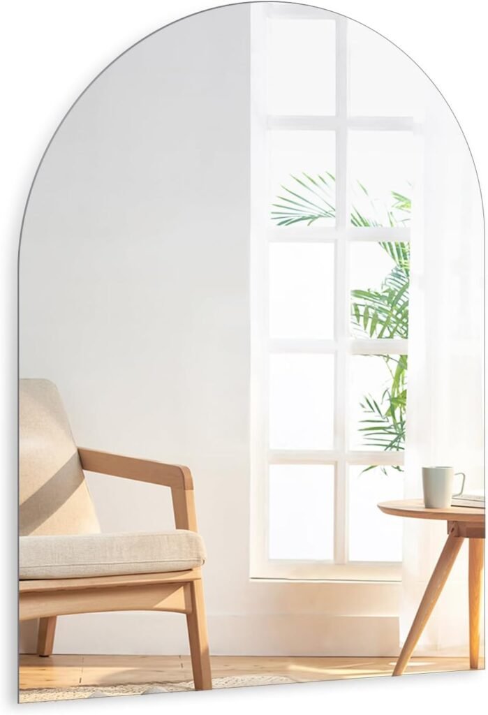 Wall Mirror Arch Stick On Mirror for Walls, Self Adhesive Frameless HD Glass Mirrors for Bathroom, Wardrobe Doors, Hallway, Bedroom, Arched
