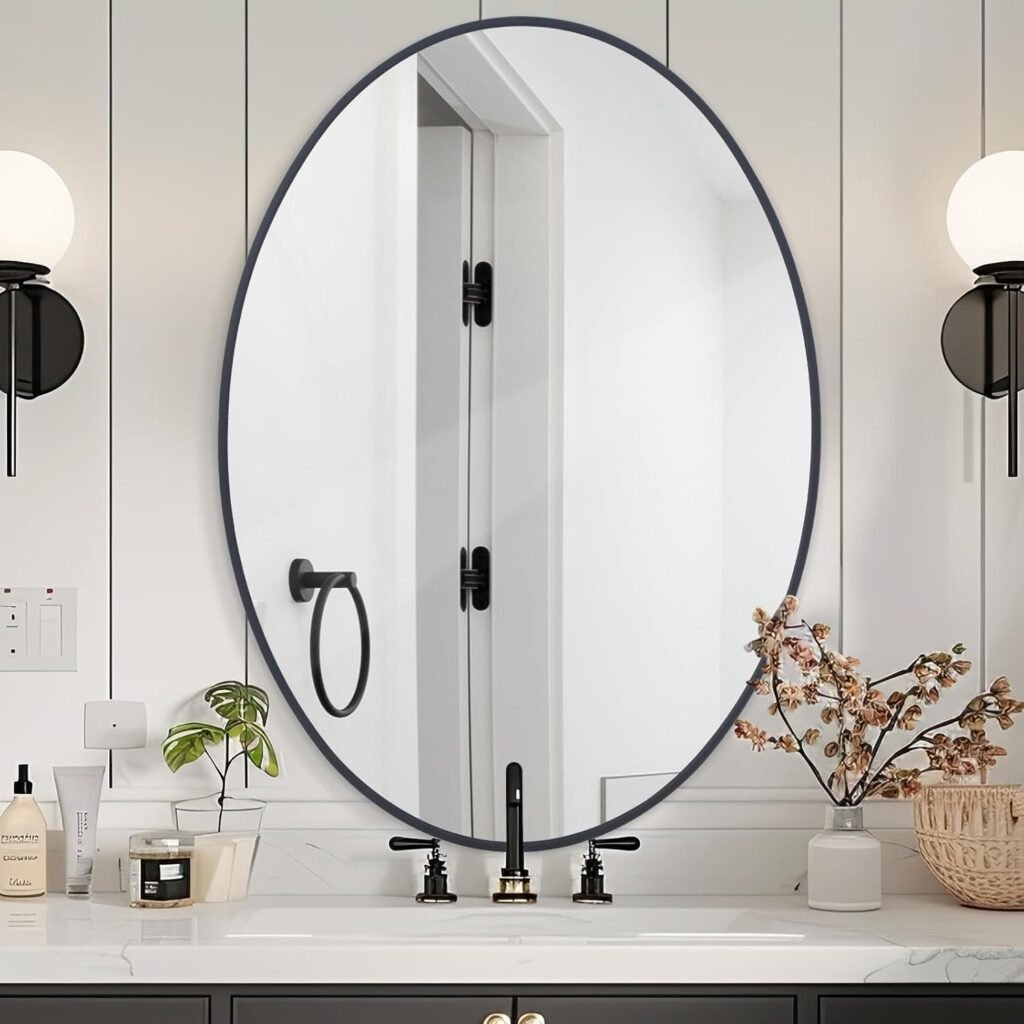 Black Circle Hanging Wall Mirror Home Decorative Wall Mounted Vanity Mirror for Bathroom Living Room Hallway
