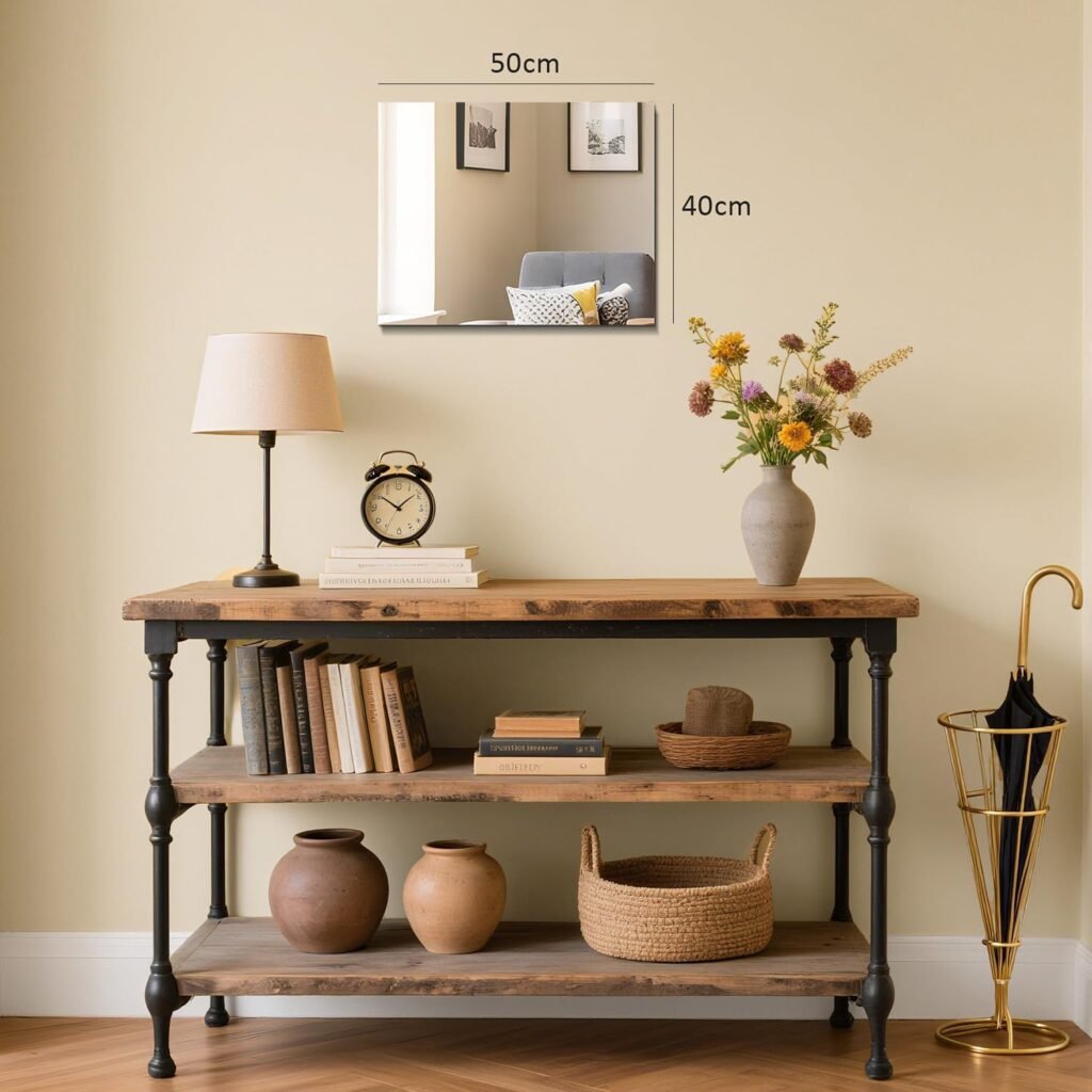 Wall Mirror Self Adhesive Glass Mirror High Clear Mirrors Stick On Frameless Large Adhesive Mirrors Tile for Bathroom, Bedroom, Living Room, Hallway Decoration
