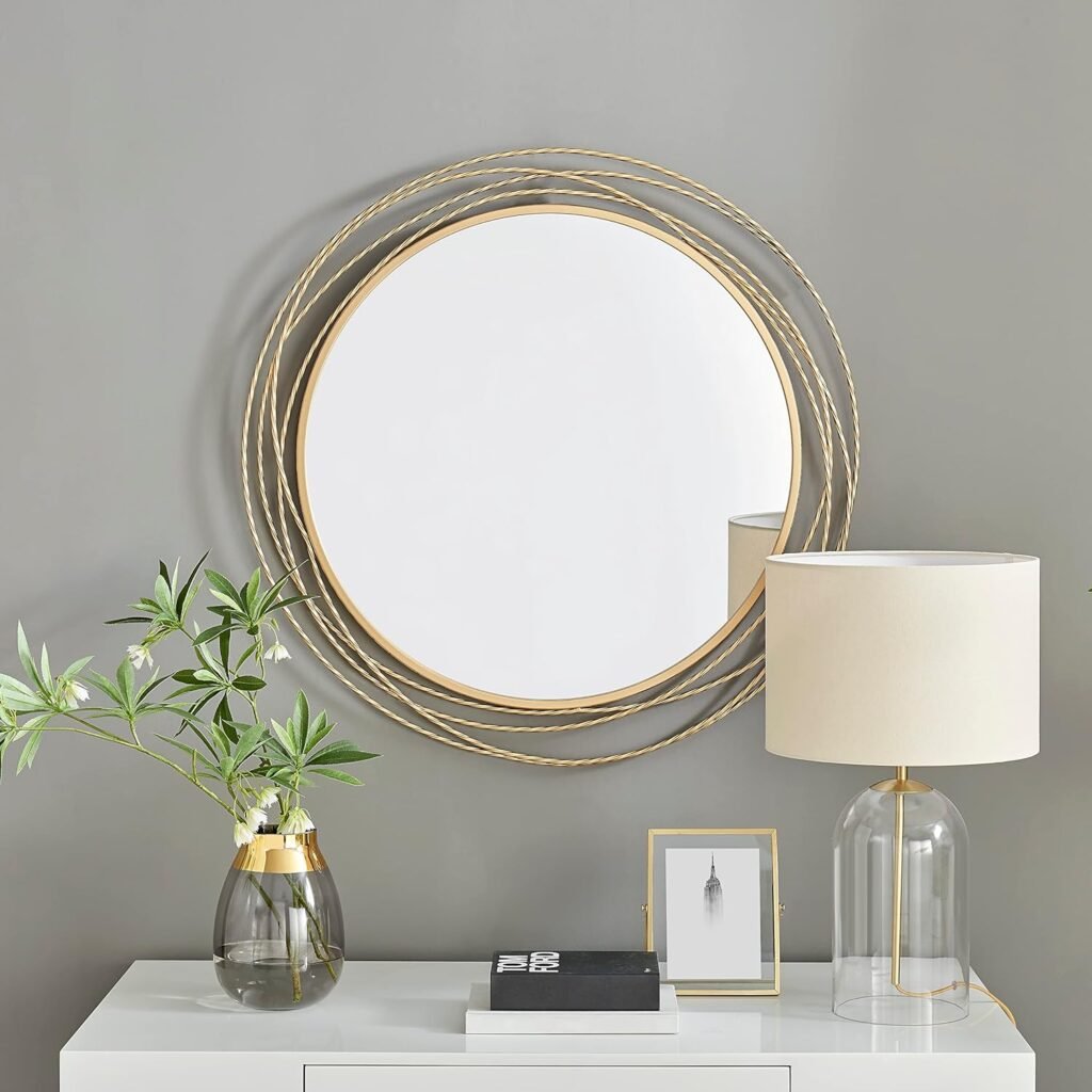 Furniturebox UK Saskia 90cm Round Gold Metal Wall Mirror - Stylish, Modern Circle Mirror for Living Room, Hallway, Dining Room
